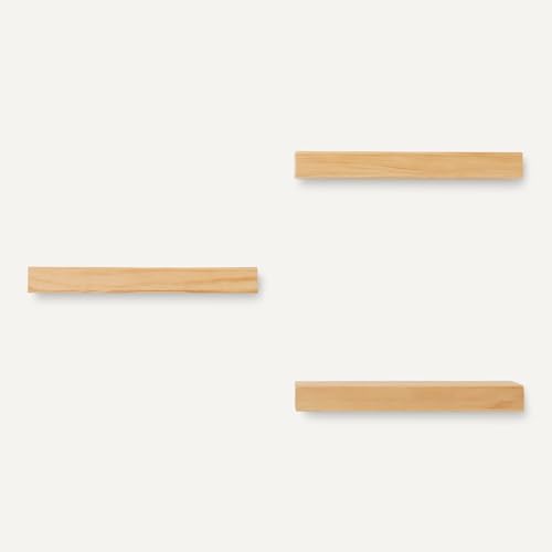Amazon Basics Wood Floating Wall Shelves, 3-Pack, Pine, 15.8" x 5" x 1.8", Natural Wood Finish - color: Pine