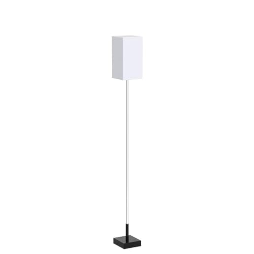 Modern Floor Lamp for Living Room, Tall Black Floor Lamp with Square Linen Shade, Pull Chain Switch and Stable Metal Base, Standing Lamp for Bedroom, Reading Nook and Office, Bulb Included