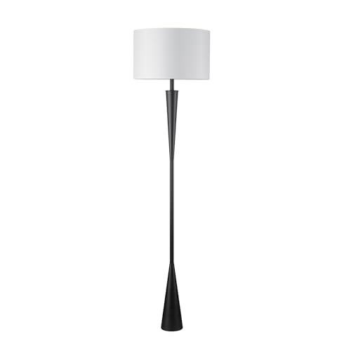 Globe Electric 67224 70" Floor Lamp, Matte Black Finish, White Fabric Shade, Modern Tapered Frame, E26 Base, Contemporary Living Room and Bedroom Lighting - color: Matte Black, White Shade (70")