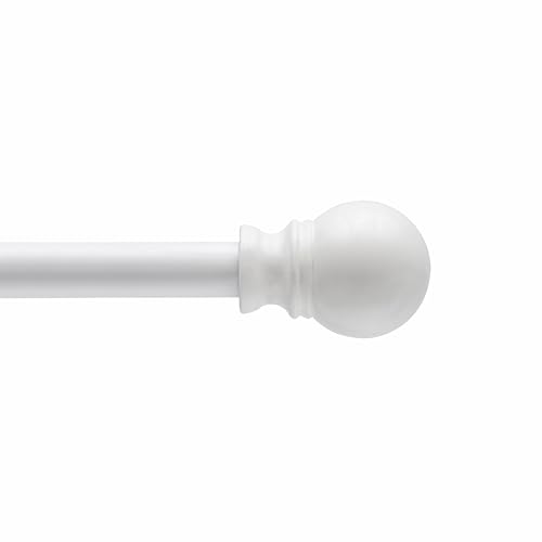 Kenney – Davenport Petite Café Curtain Rod, Durable Steel Rod with Decorative Ball Ends, 1/2" Diameter, Adjustable 28–48", Perfect for Light to Medium Weight Curtains, White - color: White, size: 28-48", style: Curtain Rod