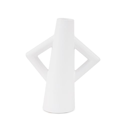 Howard Elliott Collection Astrid Ceramic Vase III, Matte White Scandinavian Design with Clean Lines, Modern Decorative Accent for Table, Shelf or Console, 10H x 8W x 3.5D - size: Vase - III