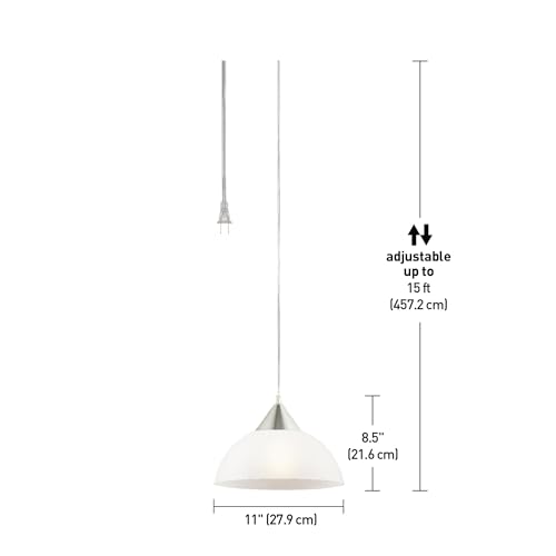 Globe Electric 64413 1-Light Plug-in Pendant, Brushed Steel, Frosted White Shade, 15ft Clear Cord, in-Line On/Off Switch, E26 Base Socket, Kitchen Island, Café, Hanging Light, Bulb Not Included - color: Brushed Steel