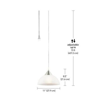 Globe Electric 64413 1-Light Plug-in Pendant, Brushed Steel, Frosted White Shade, 15ft Clear Cord, in-Line On/Off Switch, E26 Base Socket, Kitchen Island, Café, Hanging Light, Bulb Not Included - color: Brushed Steel