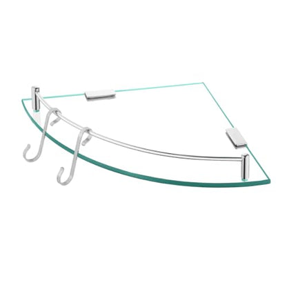 KES Glass Corner Shelf Bathroom Shelf Tempered Glass with Rail SUS 304 Stainless Steel Floating Wall Mount Bracket Polished Finish, BGS2101A - color: Polished Finish