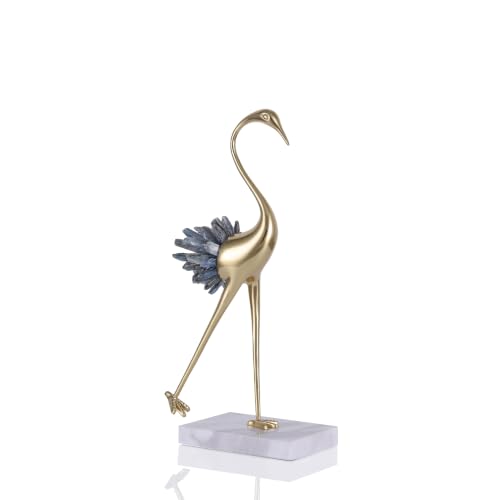 suruim Elegant Gold Crane Bird Statues with Crystal Tail Accents, Decorative Brass Figurines for Home Decor (Blue B) - color: Blue B, size: B
