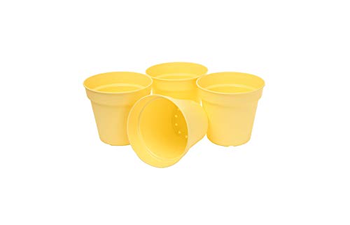 Mintra Garden Pots, 4 Pack Bulk Plastic Plant Pots with Drainage Tray, Round Indoor & Outdoor Decorative Planters with Drain Holes for Flowers, Herbs & Plants, 11cm Diameter – Yellow, 4.3 in - color: Yellow, size: 11cm Diameter (4.3in)