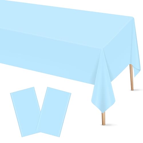 Mulbozy 2 Pcs Light Blue Plastic Tablecloth,Baby Blue Table Cloth - color: Light Blue, size: 54" X 108" Rectangle