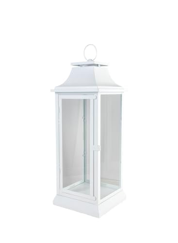 Serene Spaces Living White Hurricane Lanterns with Clear Glass Panels, Perfect for Home Decor, Parties & Events, Table Top Or Hanging Lantern for Indoor & Outdoor, 9.5" Square & 25" Tall - size: Extra Large - White