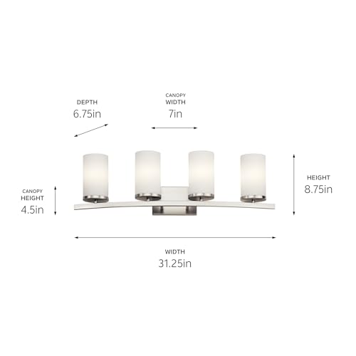 Kichler Hendrik 3-Light Bathroom Vanity Light, Brushed Nickel - color: Brushed Nickel, size: 4 Light, style: Satin Etched Cased Opal Glass