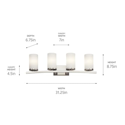 Kichler Hendrik 3-Light Bathroom Vanity Light, Brushed Nickel - color: Brushed Nickel, size: 4 Light, style: Satin Etched Cased Opal Glass