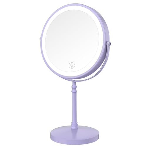 DEIOVWXS Makeup Mirror, Rechargeable Vanity Mirror with 3 Lights, 1X/10X - color: Purple
