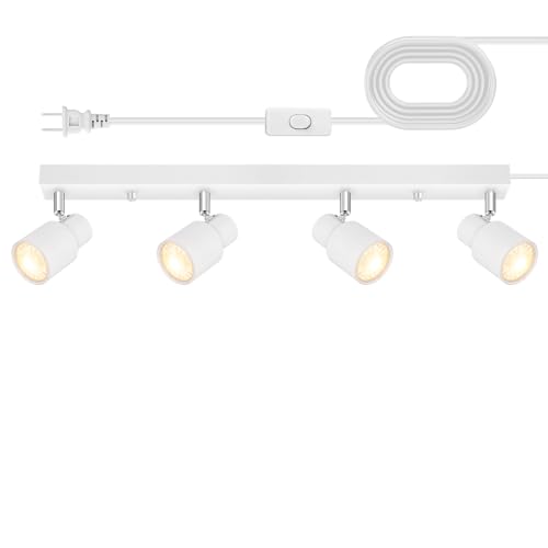 Plug in Track Lighting, 23" LED Track Light Fixtures Ceiling, White 4 Way Spotlight, Rotatable Light Head, Plug in Ceiling Light with Power Cord, Plug Wall Light for Kitchen Hallway Bar(GU10, NO Bulb) - color: White, size: 23" 4-Light Track Lighting