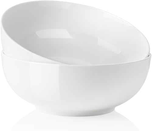 Kanwone Large Serving Bowls - 9.5 inch, 90oz Ceramic Salad Bowls, Fruit Bowls, Pasta, Soup Bowls, Set of 2, Serving Bowls for Entertaining, Microwave and Dishwasher Safe, White - color: White, size: 9.5 Inch