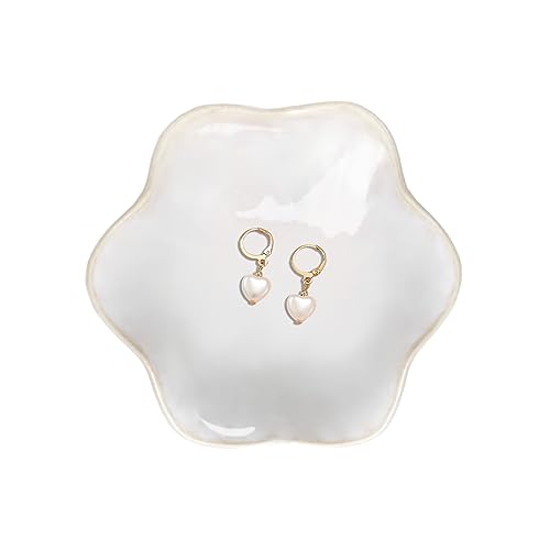 Binoster Ceramic Jewelry Dish,Ring Dish,Trinket Tray,Jewelry Tray Room Decor Bathroom Home Decor Gifts for Women Mom Sister Coworker Friend Bride(5.5in White) - color: White, size: 5.5 inches