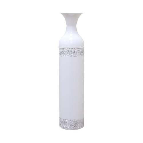 Hosley 24 Inch High White wash Metal Bottle Floor Vase. Ideal for Country Farmhouse Setting, Wedding Gift Special Occasion Home Office Dried Floral Arrangements - color: White