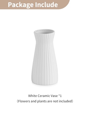 NUPTIO White Ceramic Flower Vase, Ribbed Texture, 7.9" Tall, Unglazed - size: Style 1-Ribbed