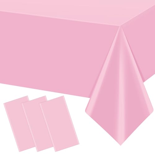 3Pcs Light Pink Tablecloth,Disposable Plastic Tablecloths,Waterproof Pink Rectangle Table Cover for Graduation Birthdays Weddings Anniversary Party Decorations,54 x 108 Inch - color: Light Pink, size: 3 Pack