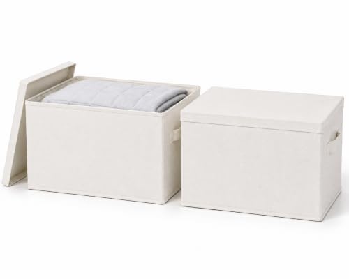 2 Pack Extra Large Fabric Storage Bins with Lids, 22.8*15.8*15 in-Off White - size: 22.8 x 15.8 x 15 in