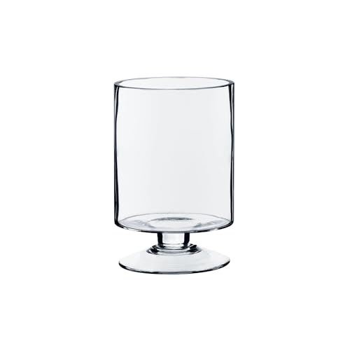 WGVI Clear Glass Pedestal Hurricane Candle Holder, 4.65" W, 7.9" H, Decorative Vase for Pillar Candles, Short Stemmed Candleholder Cylinder, Tabletop Centerpieces, Home Décor, Elegant Design, 1 Piece - size: 8" H