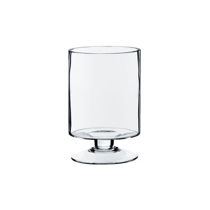 WGVI Clear Glass Pedestal Hurricane Candle Holder, 4.65" W, 7.9" H, Decorative Vase for Pillar Candles, Short Stemmed Candleholder Cylinder, Tabletop Centerpieces, Home Décor, Elegant Design, 1 Piece - size: 8" H