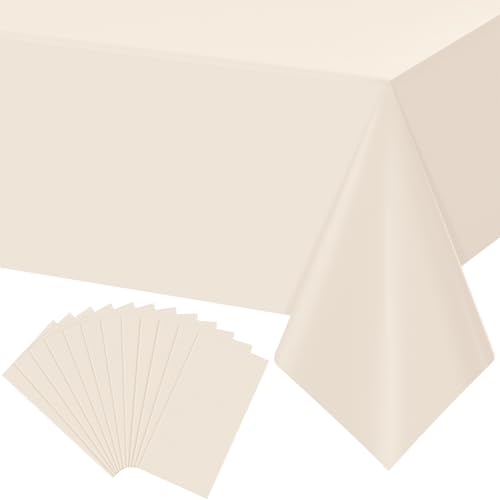 12Pcs Beige Tablecloths for Rectangle Tables,Disposable Plastic Ivory Table Cloth,Waterproof Cream Table Cover for Birthdays Weddings Anniversary Party Decorations,54 x 108 Inch - color: Beige, size: 12 Pack
