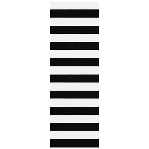 KOZYFLY Black White Striped Runner Rug 2x6 ft Woven Washable Hallway Runner - color: Black and White, size: 2' x 6' (Runner)