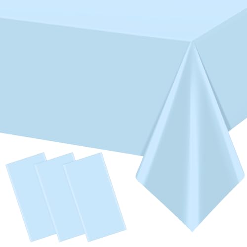 3Pcs Light Blue Tablecloths,Disposable Plastic Tablecloth,Waterproof Baby Blue Rectangle Table Cover for Graduation Birthdays Weddings Anniversary Party Decorations,54 x 108 Inch - color: Light Blue, size: 3 Pack