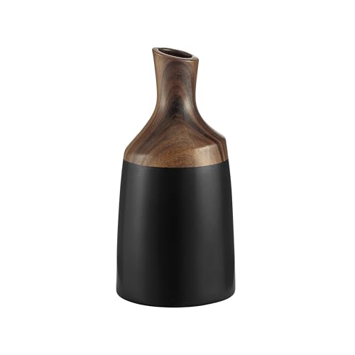 Milo Kande Carafe Modern Two Tone Tabletop Vase - Black and Walnut - Large or Small (Small)