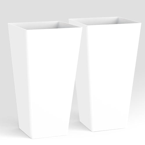Worth Garden 20" White Plant Pots Tall Flower Pots Set of 2 Planters - color: White