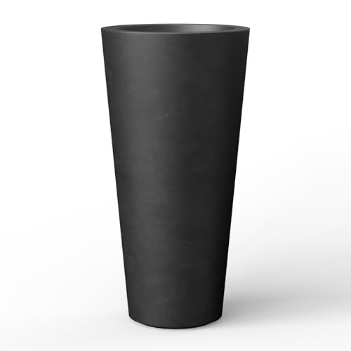 Kante 15.8" Tall Tapered Concrete Planter, Cement Flower Pot, Black - color: Black, size: 15.8 Inch Tall