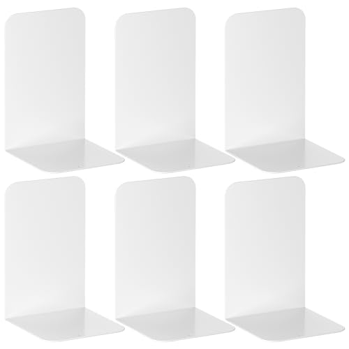 VFINE Bookends 3 Pairs, White Metal Book Ends, Bookends for Shelves, Book Stopper for Heavy Books, Book Dividers for Home Office - color: White 3 Pairs Bookends