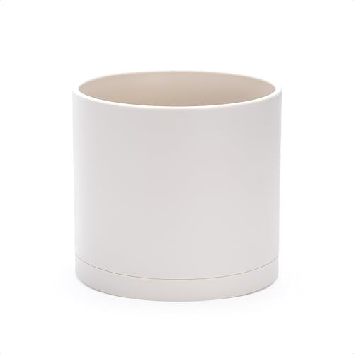 D'vine Dev Plastic Planter Pot with Saucer, 8 in, Oatmeal, 74-X-H-1 - color: Oatmeal, size: 8 Inch
