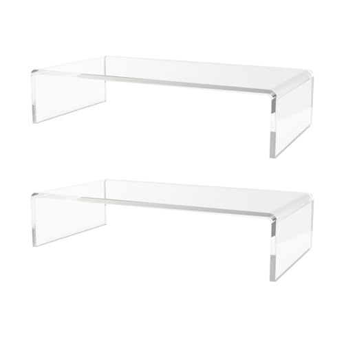 Marketing Holders 2 Pack Acrylic Riser Display Platform 9 Inch Wide by 4.5 Inch Deep Clear One Piece Lucite Retail Product Showcase Shelf Merchandising Platform Pedestal for Expos and Tradeshows - size: 9"W x 4.5"D x 2"H Riser