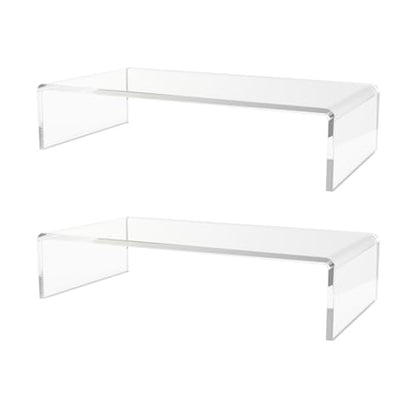Marketing Holders 2 Pack Acrylic Riser Display Platform 9 Inch Wide by 4.5 Inch Deep Clear One Piece Lucite Retail Product Showcase Shelf Merchandising Platform Pedestal for Expos and Tradeshows - size: 9"W x 4.5"D x 2"H Riser