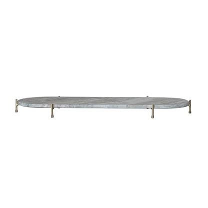Creative Co-Op Oval Decorative Marble Tray with Stand, Grey Melange and Gold Finish