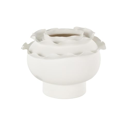 Deco 79 Ceramic Abstract Wide Rounded Floral Inspired Vase with Layered Petals, 12" x 12" x 9", White - color: White, size: 12" x 12" x 9"