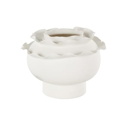 Deco 79 Ceramic Abstract Wide Rounded Floral Inspired Vase with Layered Petals, 12" x 12" x 9", White - color: White, size: 12" x 12" x 9"