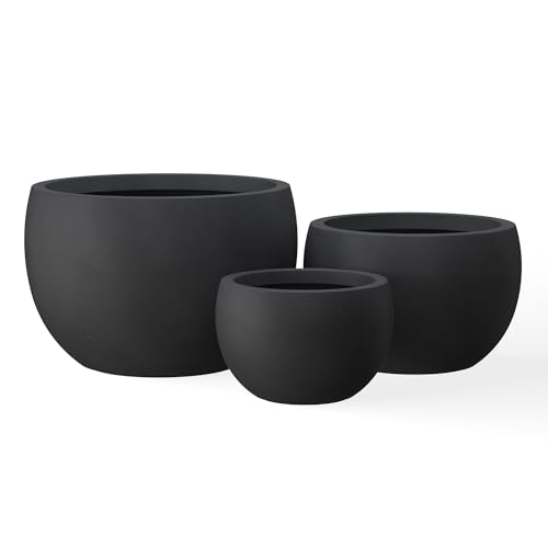 Kante Set of 3 Black Concrete Bowl Planters 20" 15.7" 11.8" Dia - color: Black, size: 19.9"D + 15.7"D + 11.8"D