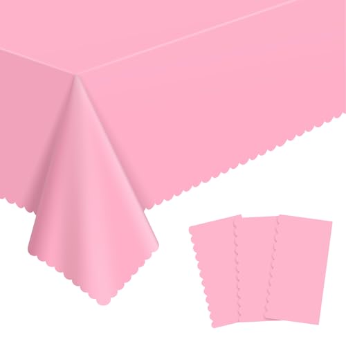NatNarr 3 Pcs Plastic Pink Tablecloths, Scalloped Rectangle Table Cloths - color: Pink, size: 3 Pack