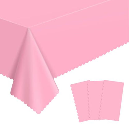 NatNarr 3 Pcs Plastic Pink Tablecloths, Scalloped Rectangle Table Cloths - color: Pink, size: 3 Pack