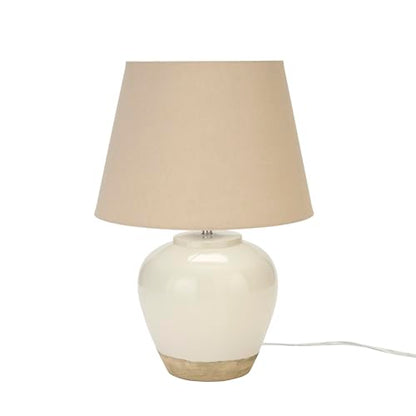 Nourison Home 20" Two-Tone White and Tan Glossy Ceramic Table Lamp, Bedside Nightstand Lamp with Warm Beige Shade for Bedroom, Living Room, Entryway - color: White/Tan