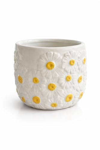 4.5 Inch Ceramic Planter Pot with Drainage Hole-Indoor Outdoor Flower Pot for Houseplants, Succulents & Flowers, Home Decor, Daisy Pattern - style: Daisy