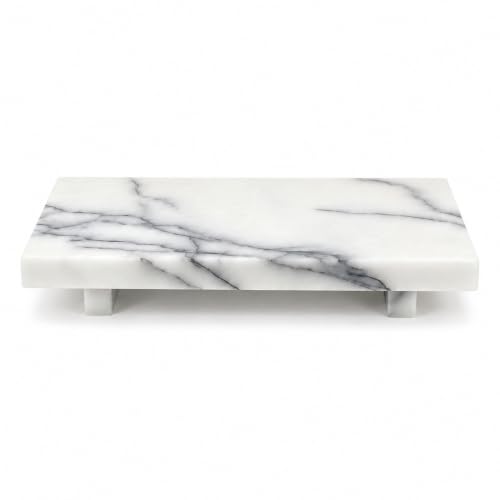 White Marble Pedestal Tray, 9.84-Inch Organizer for Vanity and Bathroom - color: Snow Plum Marble-9.84 in