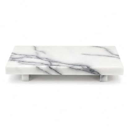White Marble Pedestal Tray, 9.84-Inch Organizer for Vanity and Bathroom - color: Snow Plum Marble-9.84 in