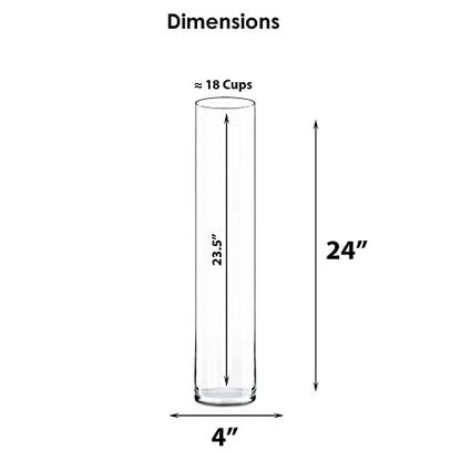 CYS Excel Clear Glass Cylinder Vase (H:24" D:4") | Multiple Size Choices Glass Flower Vase Centerpieces | Hurricane Floating Candle Holder Vase - size: H-24" D-4"