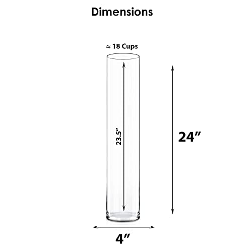 CYS Excel Clear Glass Cylinder Vase (H:24" D:4") | Multiple Size Choices Glass Flower Vase Centerpieces | Hurricane Floating Candle Holder Vase - size: H-24" D-4"