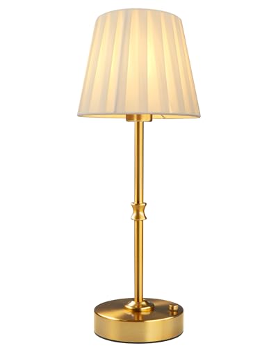 EppieBasic Cordless Table Lamp Rechargeable: Fast Charging & Long Lasting - 2700K Warm Light Small Vintage Gold Lamps -Bedside Dinning Living Room Bedroom - Pleated Shade - color: Bronze+Pleated Lampshade-1