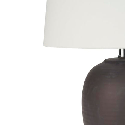 Nourison Home 23" Dark Purple Distressed Ceramic Pot Table Lamp for Bedroom, Living Room, Dining, Office, with White Shade - color: Dark Purple, size: 1 Lamp - Drum Shade