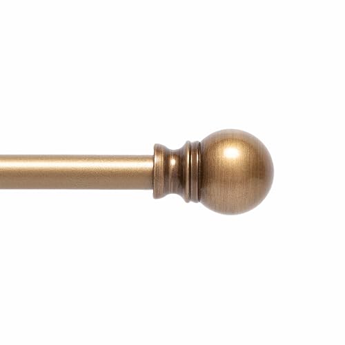 Kenney – Davenport Petite Café Curtain Rod, Durable Steel Rod with Decorative Ball Ends, 1/2" Diameter, Adjustable 48"-86", Perfect for Light to Medium Weight Curtains, Brushed Brass Finish - color: Brushed Brass, size: 48-86", style: Curtain Rod