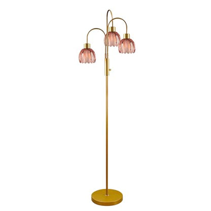 Red Lotus Glass Floor Lamp 3-Light 70" Gold Dimmable Tall Standing Lamp - color: Deep Red Lotus-Gold